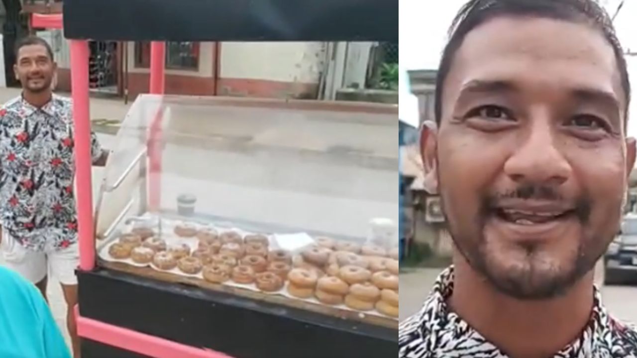 Ceibeño se gana la vida vendiendo donas en Roatán, ante falta de empleo