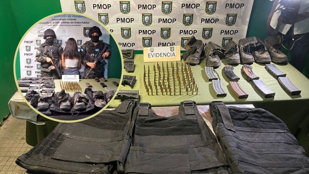 Capturan a ‘la Pelirroja’ en Tegucigalpa, una menor en poder de un chaleco antibalas y fusiles