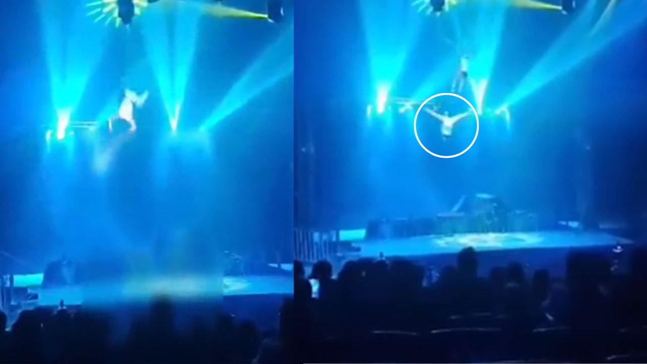 Video: pareja de trapecistas de un circo cayó de 5 metros de altura en pleno show