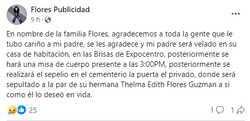 Información sobre el velorio de Héctor Flores. Foto: Redes sociales