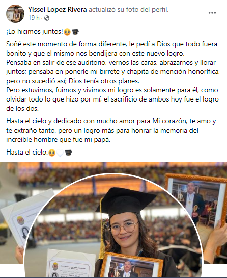 Emotivo mensaje de Yissel López Rivera dedicado a su padre. Foto: Redes sociales
