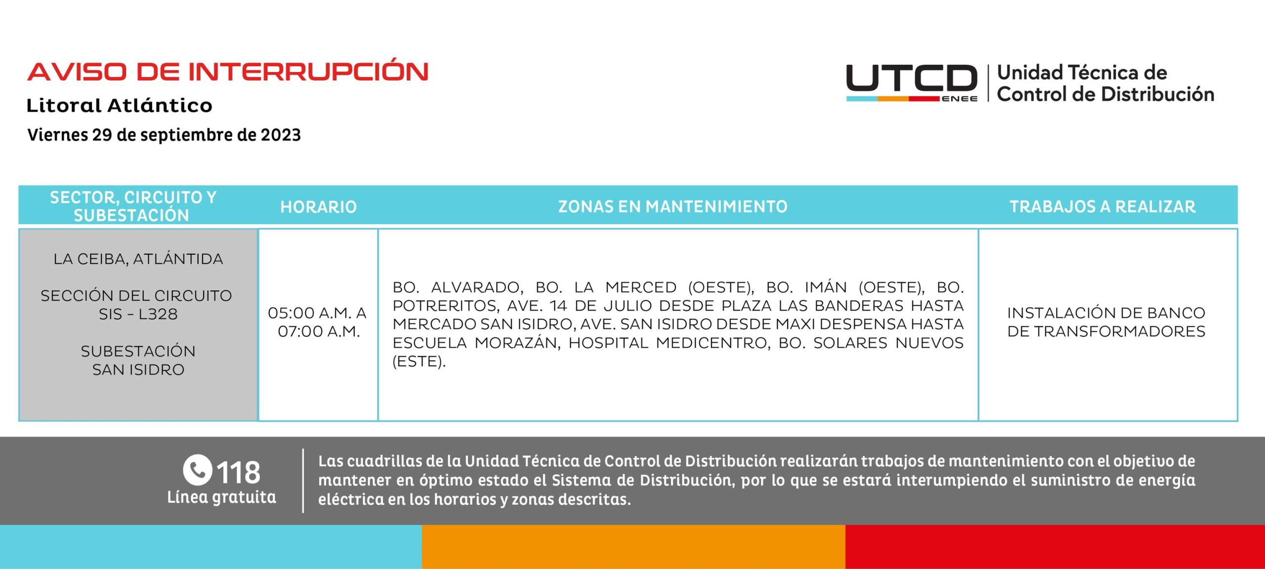 Cortes de energía programados para este viernes en Honduras. Foto: UTCD