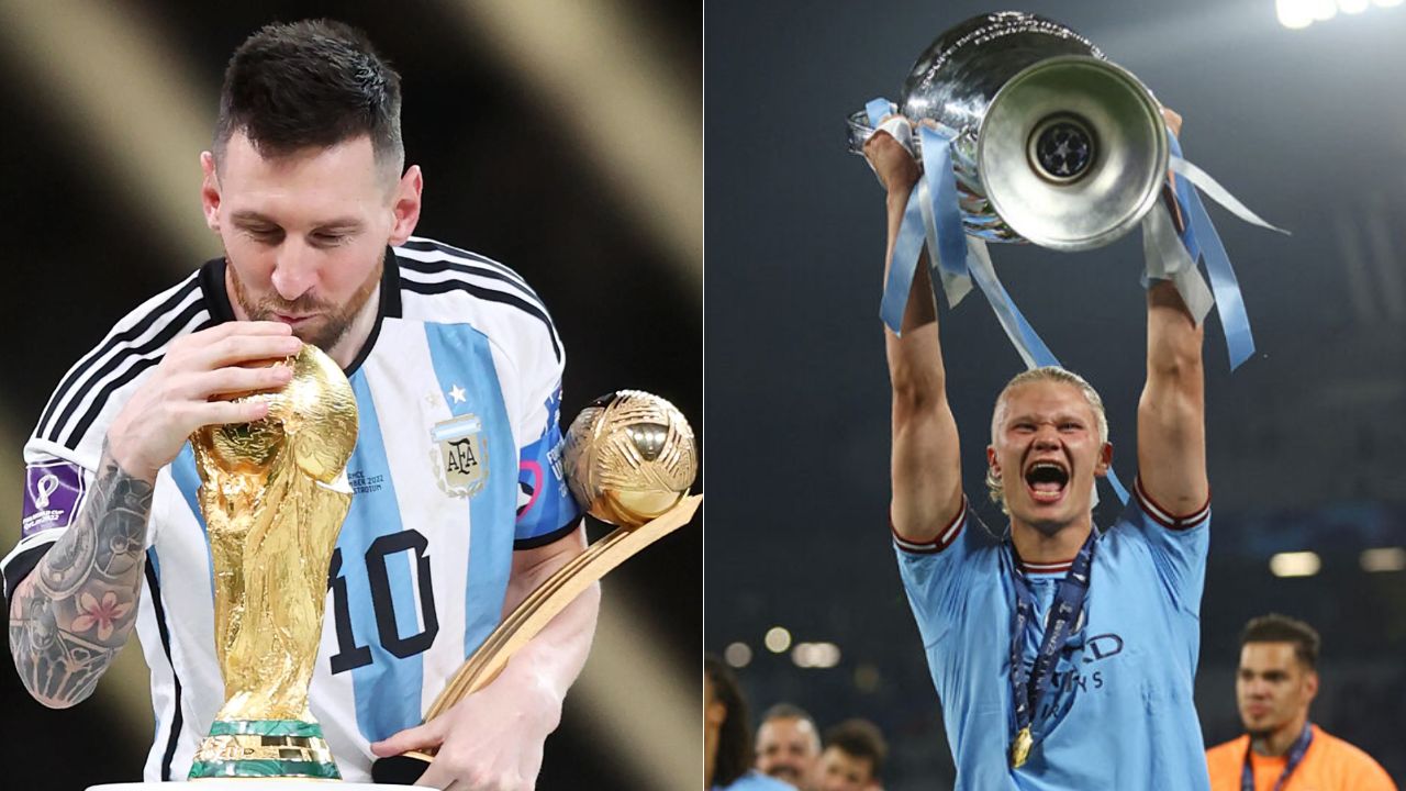 Los favoritos a ganarse el Balón de Oro de 2023 son Lionel Messi y Erling Haaland. Foto: Diseño HRN