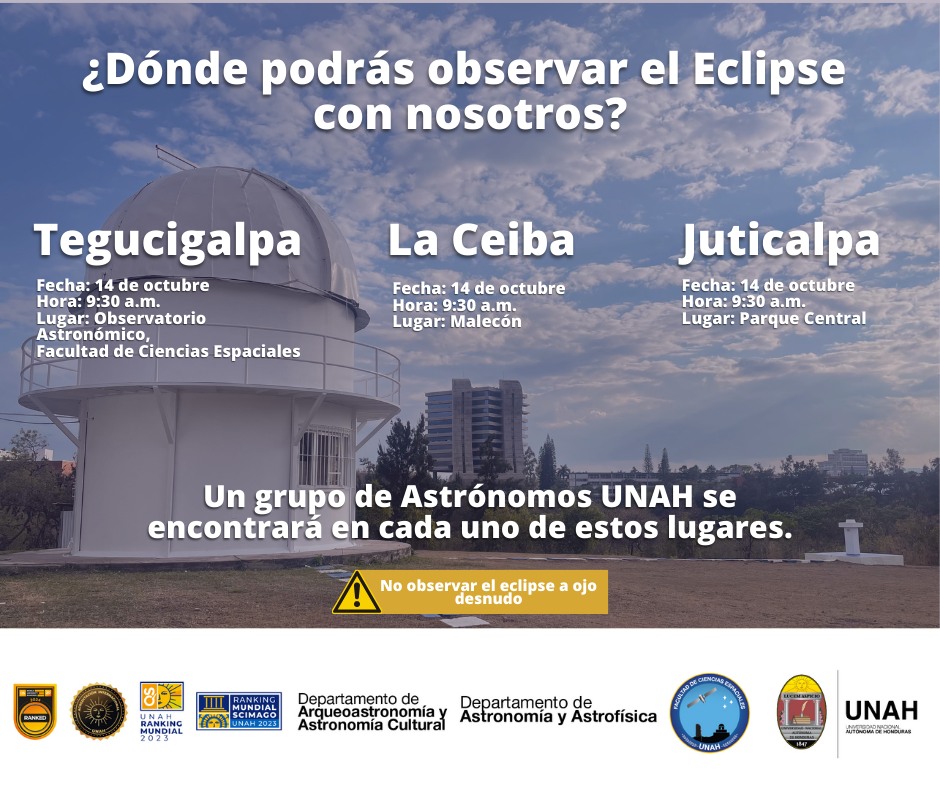 Lugares habilitados para ver el eclipse solar anular en Honduras. Foto: UNAH