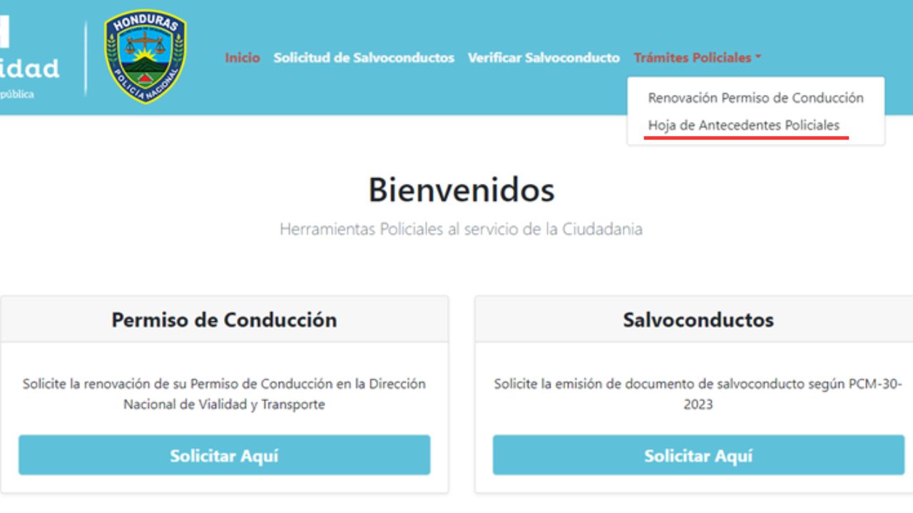 Portal para tramitar los antecedentes policiales en línea. Foto: Policía Nacional