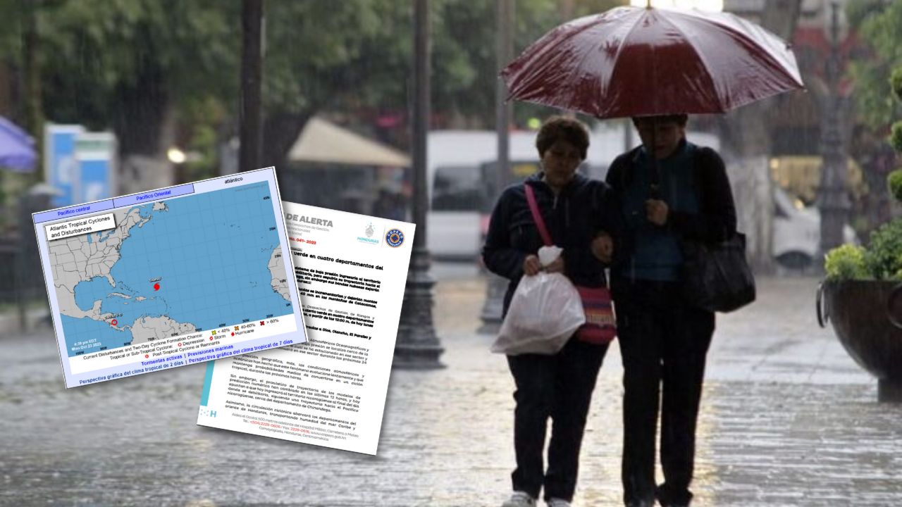 Emiten alerta verde en cuatro departamentos de Honduras por lluvias que dejará sistema de baja presión