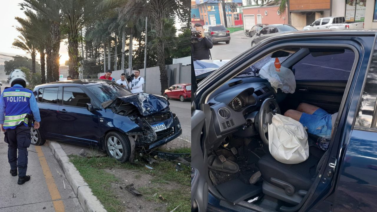 Conductor en aparente estado de ebriedad chocó contra una palmera en Tegucigalpa