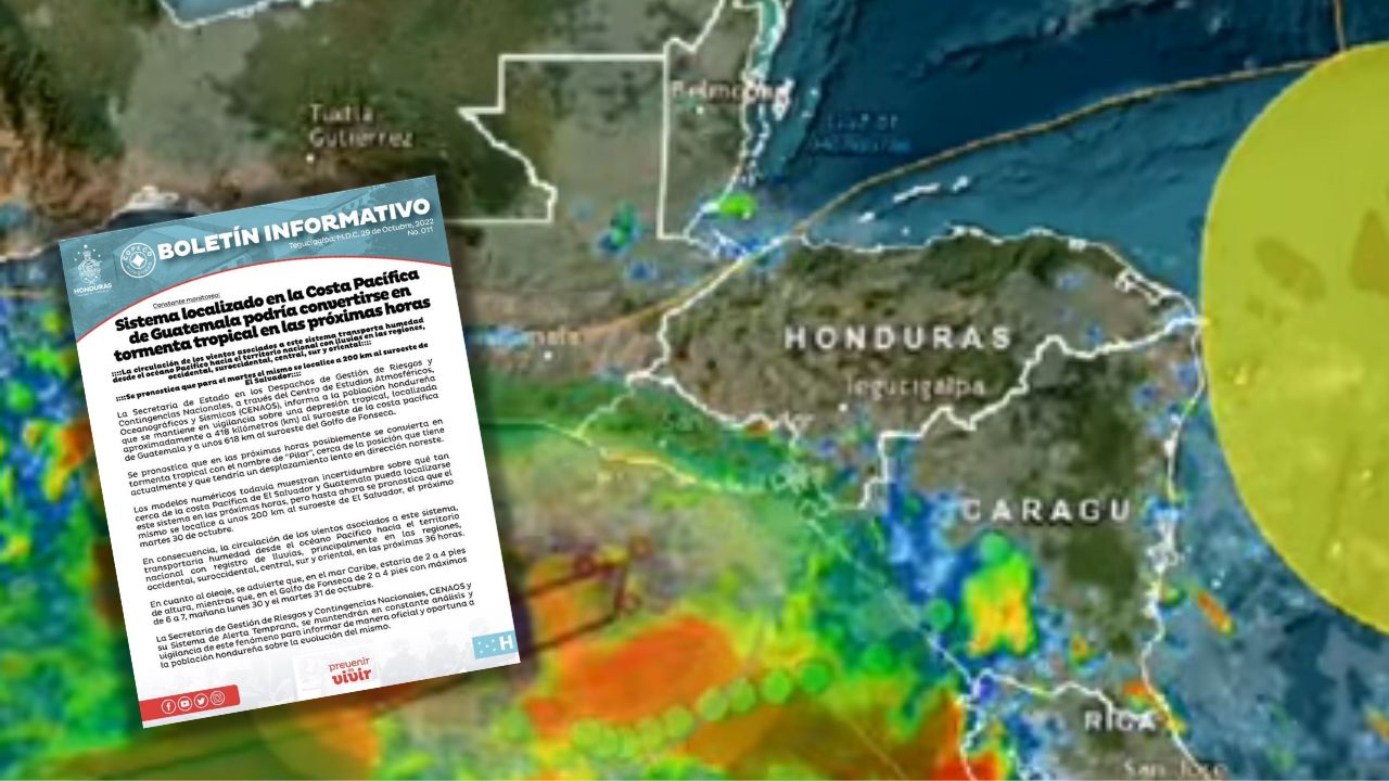 Se forma depresión tropical entre Honduras y El Salvador; esto pronostica Copeco