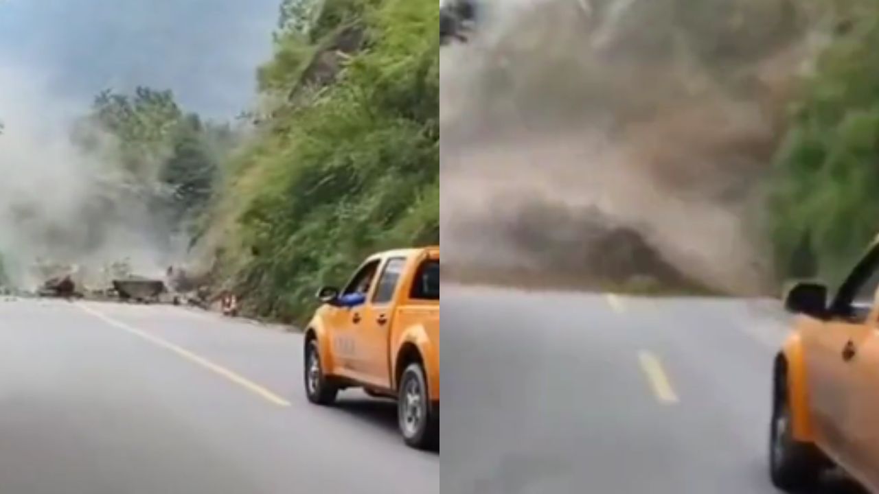 VÍDEO: Conductor se salva de morir aplastado por un fuerte deslizamiento de tierra en Grecia