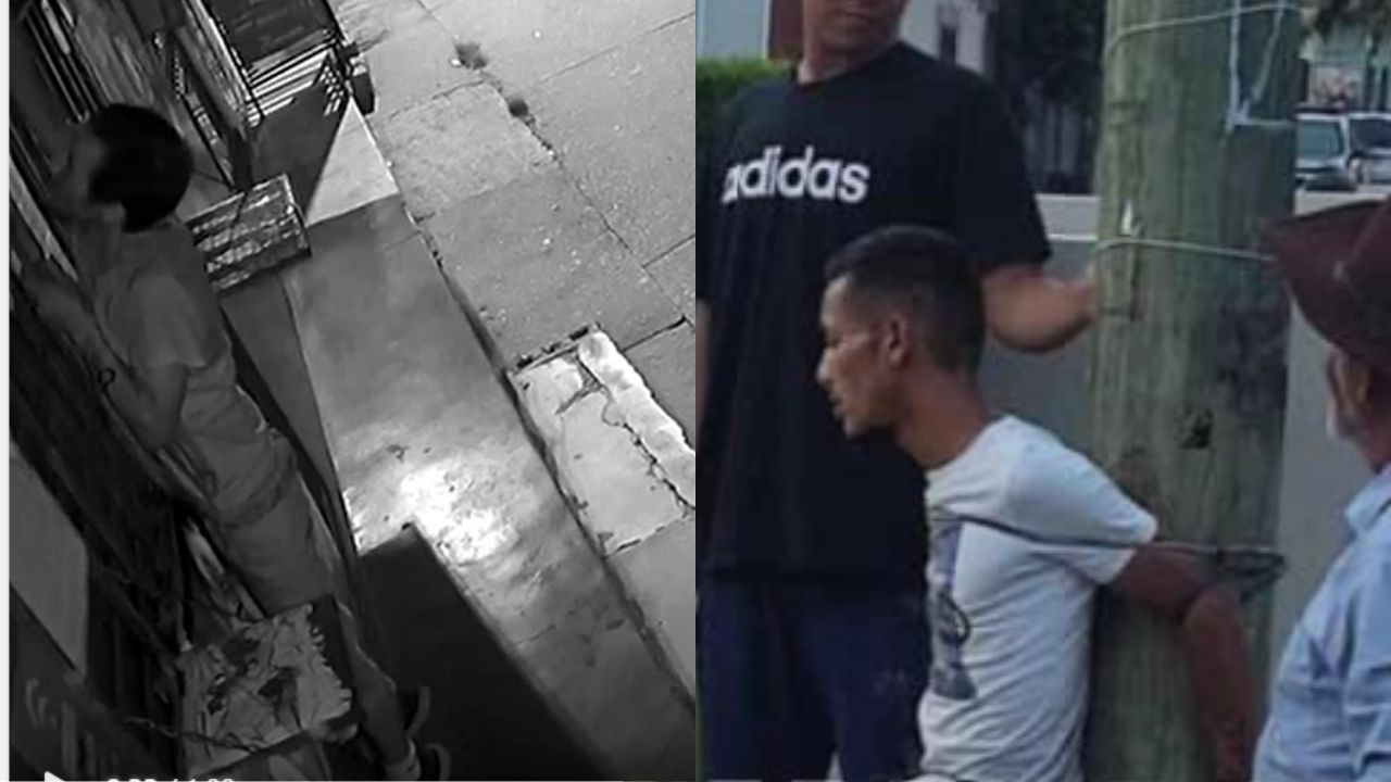 VIDEOS: Vecinos amarran a un poste de luz a supuesto ladrón de focos en Olancho