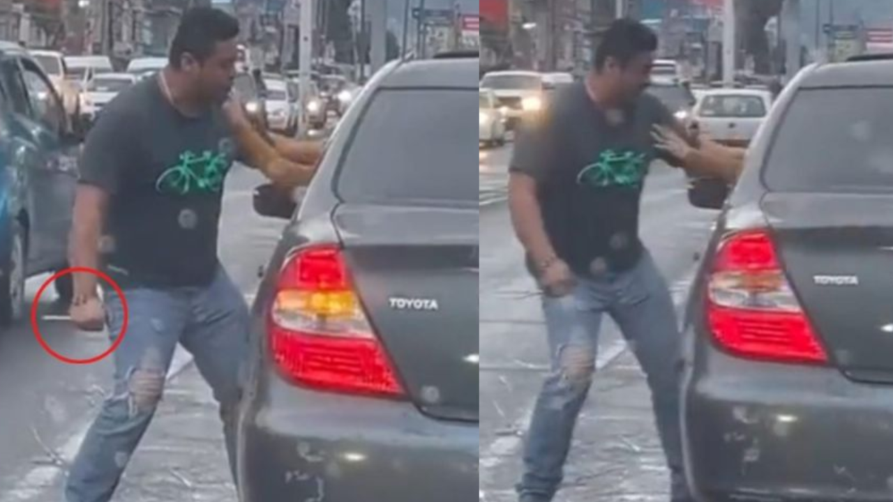 VIDEO: Hombre amenazó con un desarmador a una mujer y le jaló el cabello en la pleno tráfico