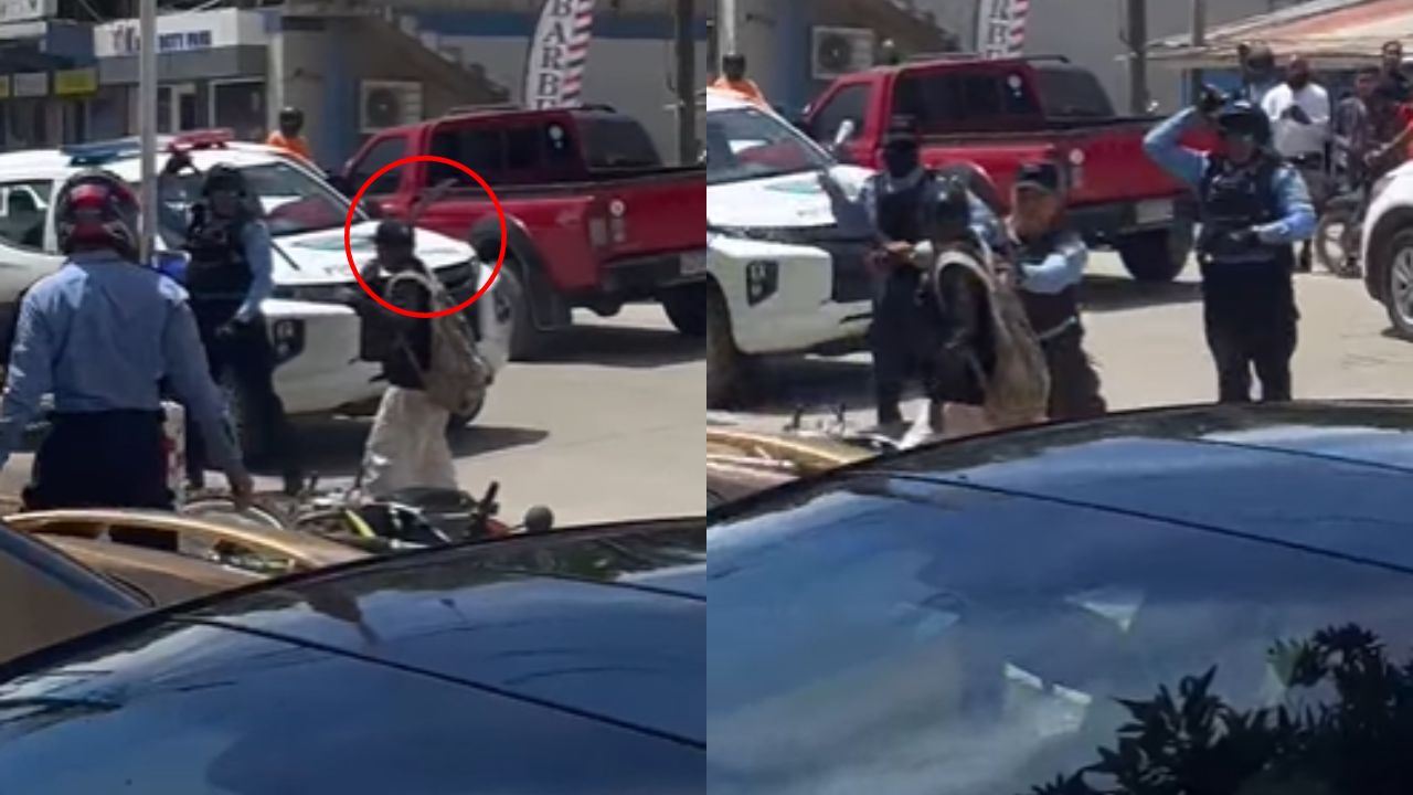 Captan a hombre enfrentándose con un machete con miembros de la Policía Nacional en Roatán