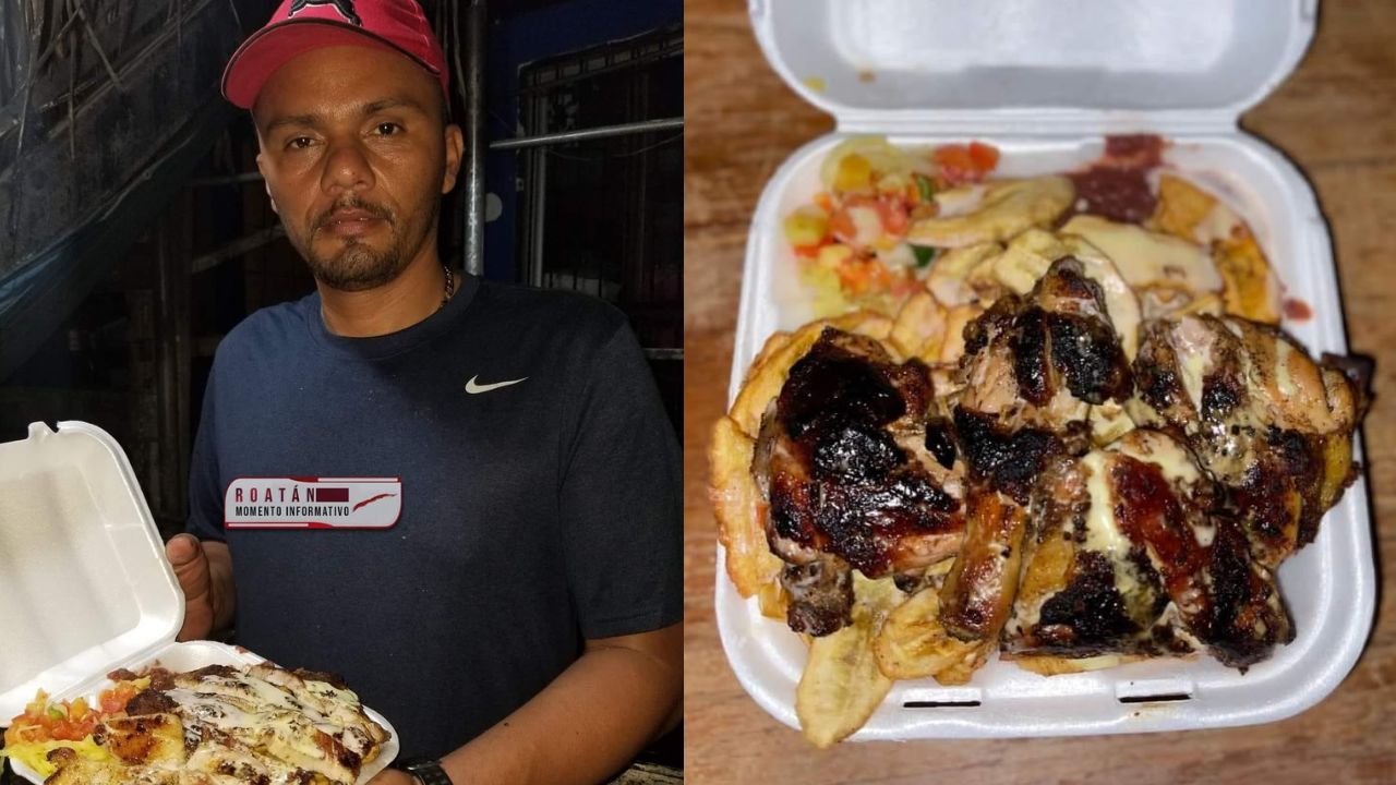 Hondureño con 10 hijos se gana la vida vendiendo chuleta y pollo con tajadas