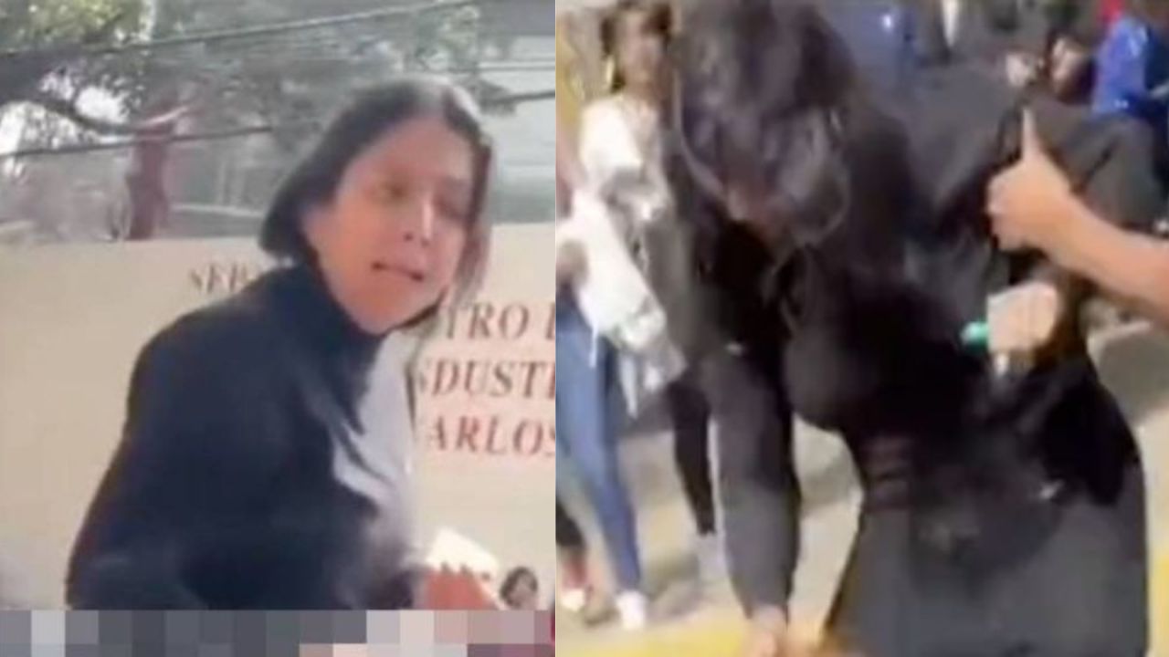 VIDEO: Señora lanzó flan en la cara de estudiante y terminó golpeándose con dos alumnas