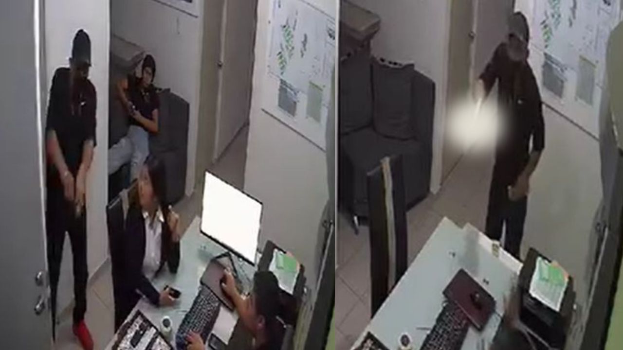 'No te muevas': cámaras captaron asalto a empresa; el ladrón le disparó a una adolescente