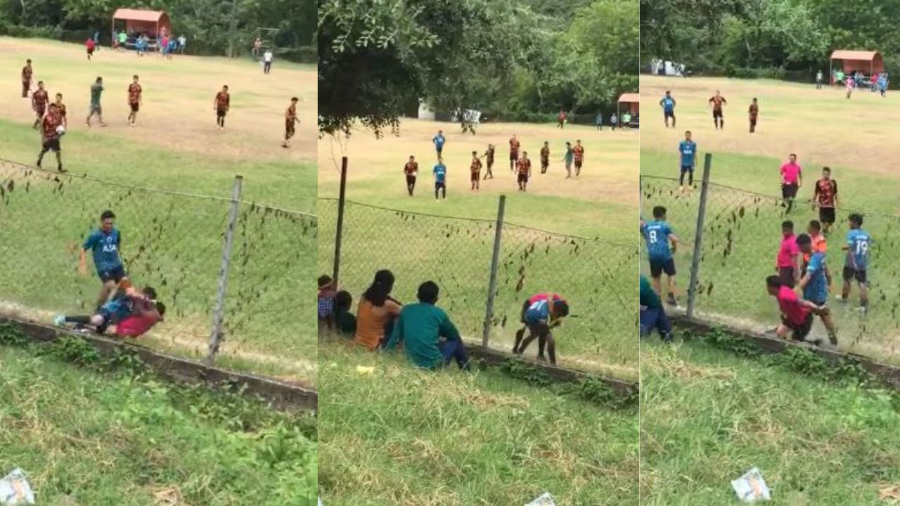 ¡Del fútbol a los golpes!, jugador y arbitro asistente se dan duro en campo de Santa Bárbara