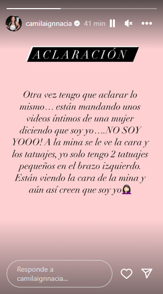 Comunicado de Camila Sepúlveda sobre el video que ha circulado. Foto: Redes sociales