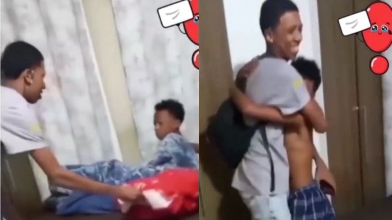 Imagen de De su primer sueldo, joven regala calcetines y zapatillas a su hermano menor