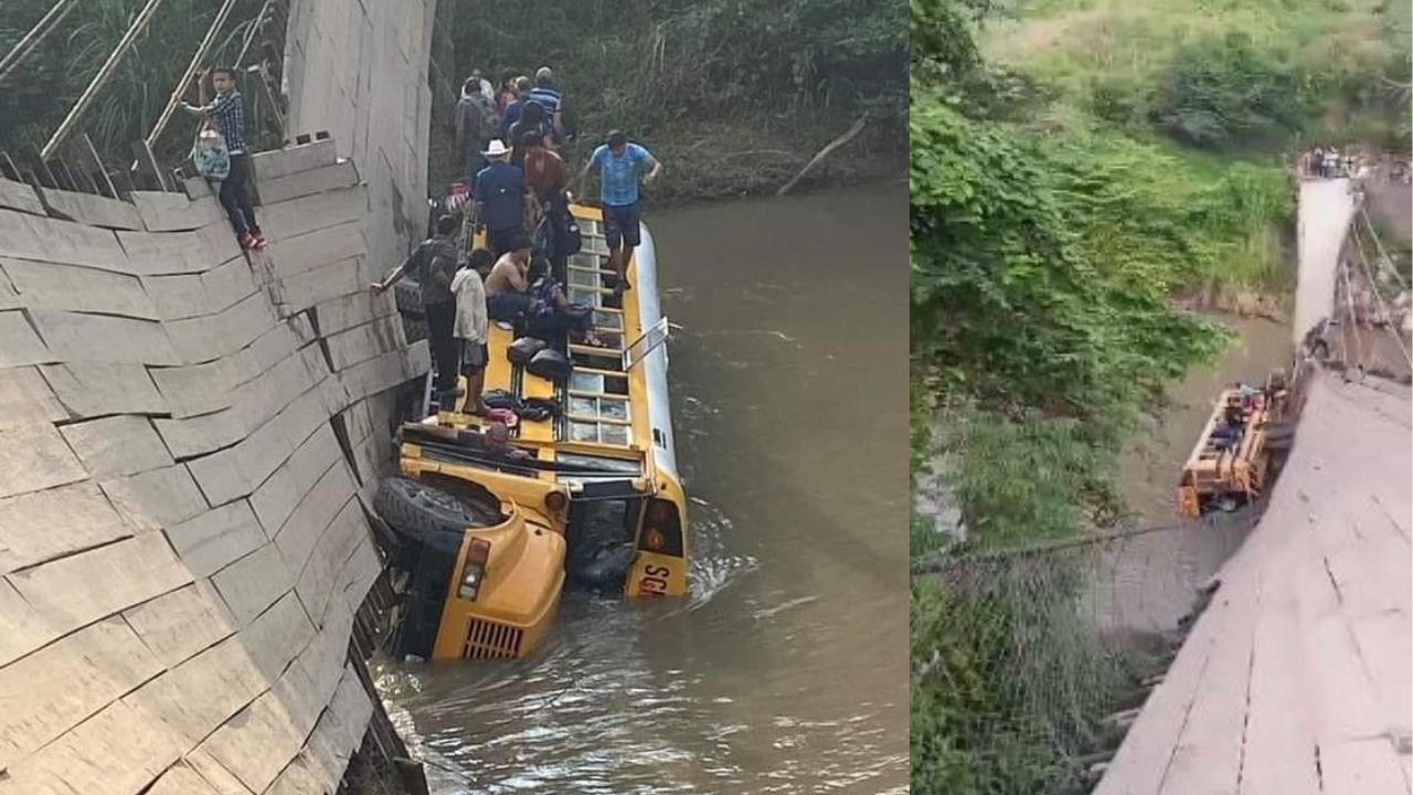 VIDEO: Puente de hamaca se rompe en Santa Bárbara cuando bus con pasajeros iba cruzando
