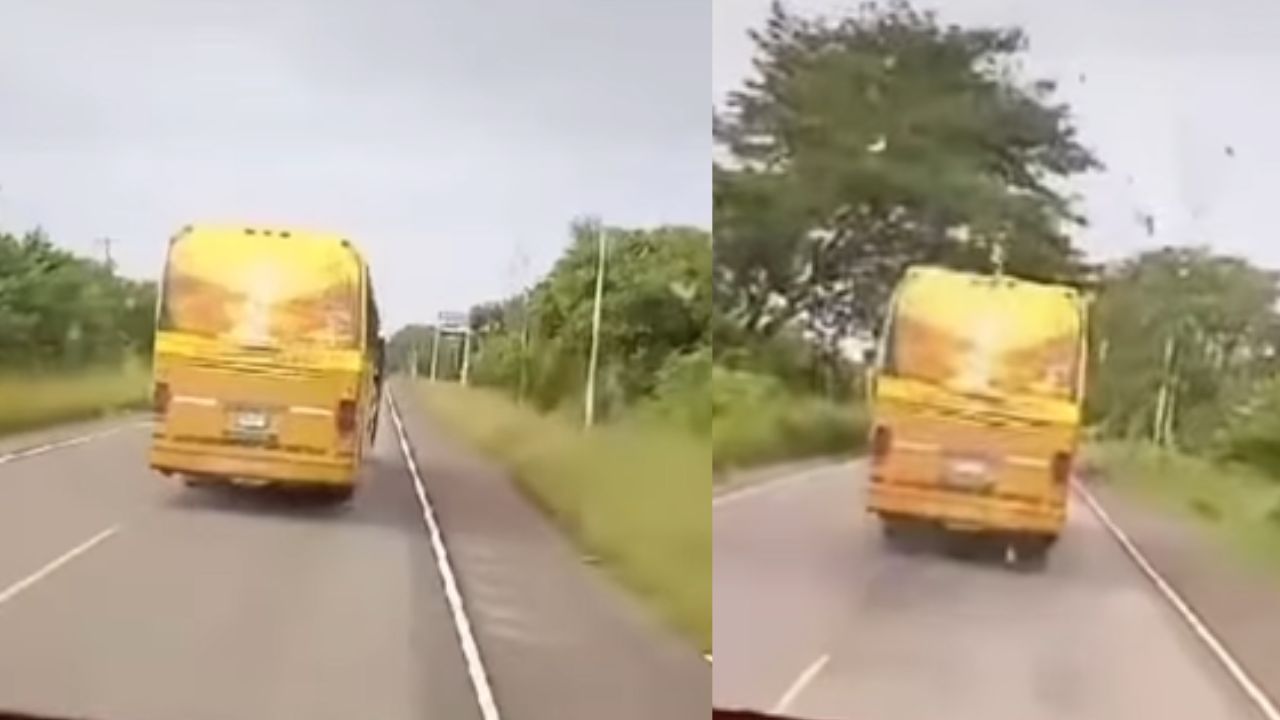 Imagen de ¡Peleando vía! Graban a conductor de autobús en medio de la carretera a Olancho