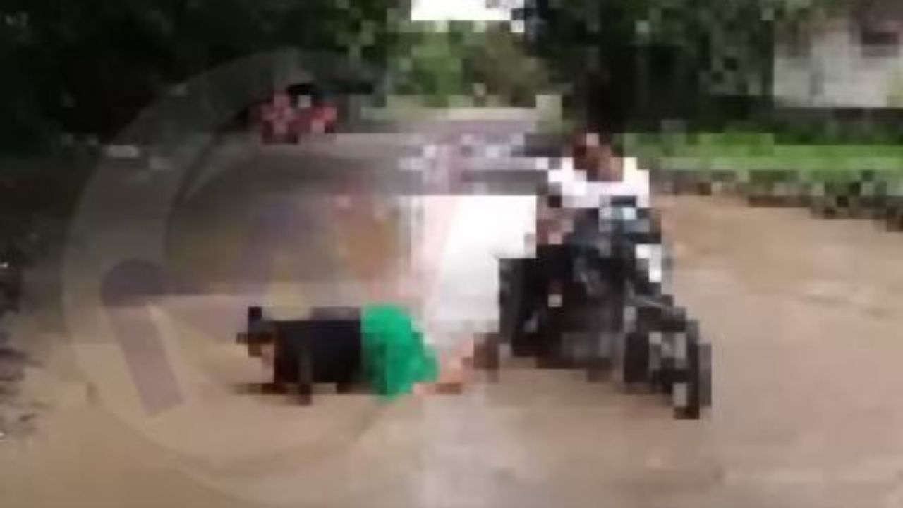 Vídeo: Hondureña cayó de una moto en un charco de agua al intentar esquivar bache