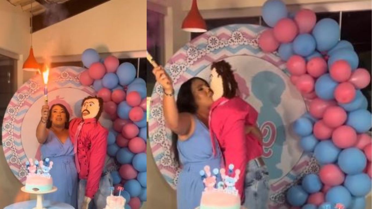 VIDEO: mujer hizo fiesta de revelación de sexo de bebé que 'procreó' con un muñeco de trapo