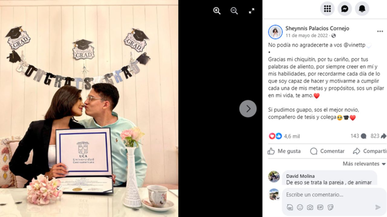 Una de las publicaciones de Sheynnis Palacios junto a su novio Vinett Palacio. Foto: Redes sociales