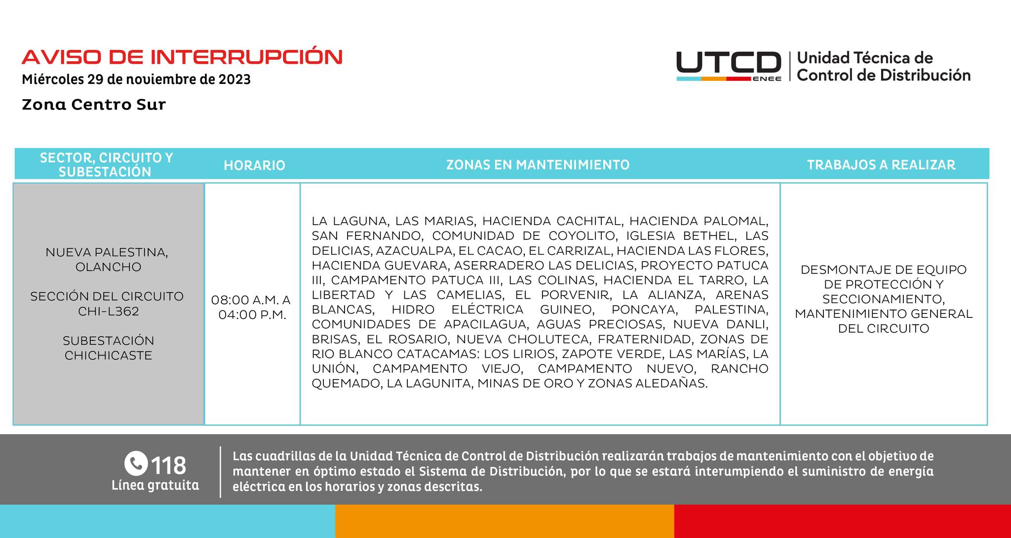 Cortes de energía eléctrica programados en Nueva Palestina. Foto: UTCD