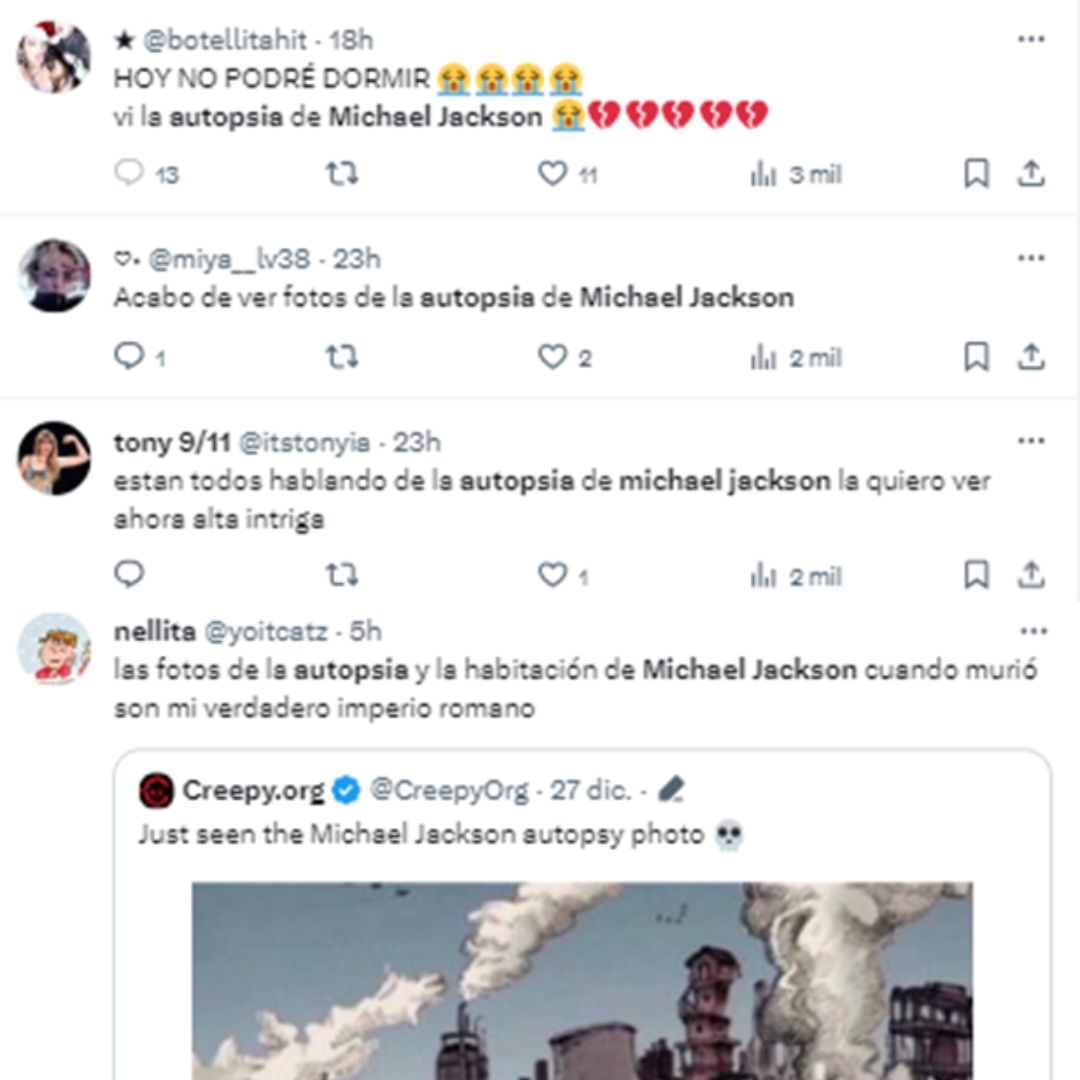 Comentarios de algunos internautas sobre las fotos de la autopsia de Michael Jackson. Foto: Twitter