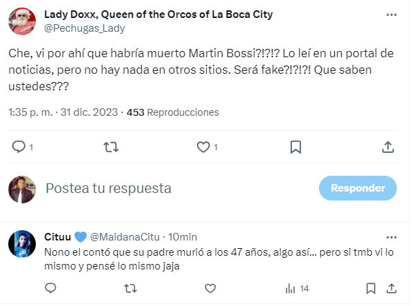 Algunos internautas sobre la confusión de la supuesta muerte de Martín Bossi. Foto: Redes sociales