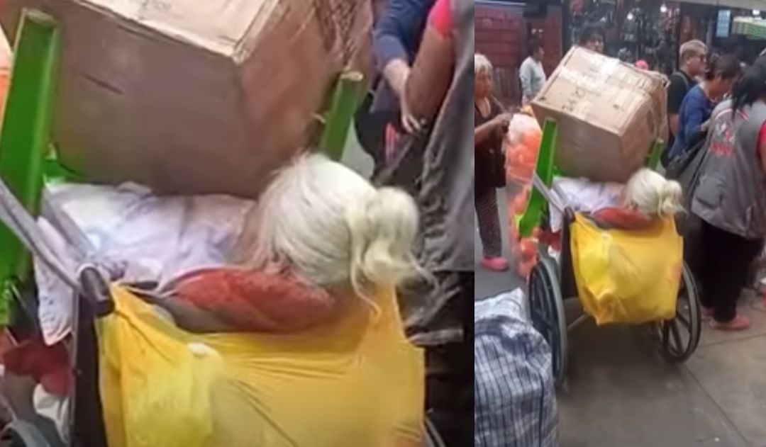 Imagen de Video de abuela en silla de ruedas, utilizada como soporte para cargar cajas, hizo explotar las redes sociales