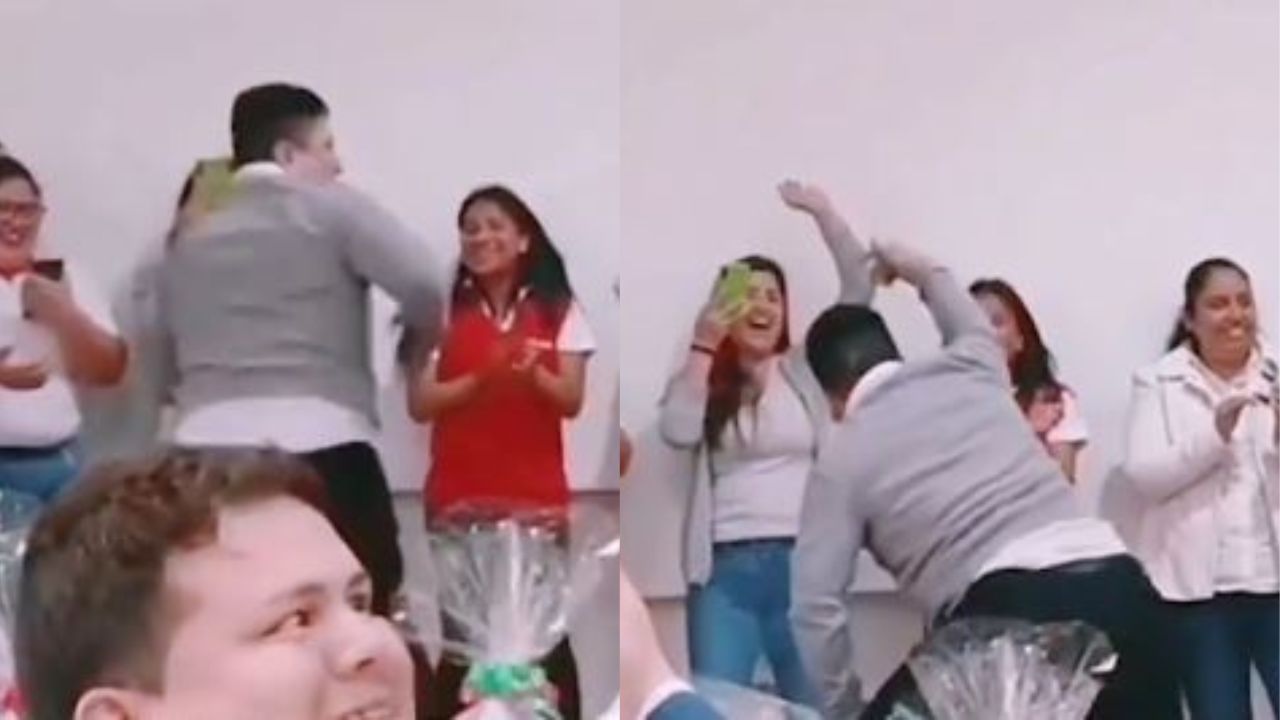 'Con todo', hombre se roba el show al ritmo de 'Gasolina' en concurso por canasta navideña