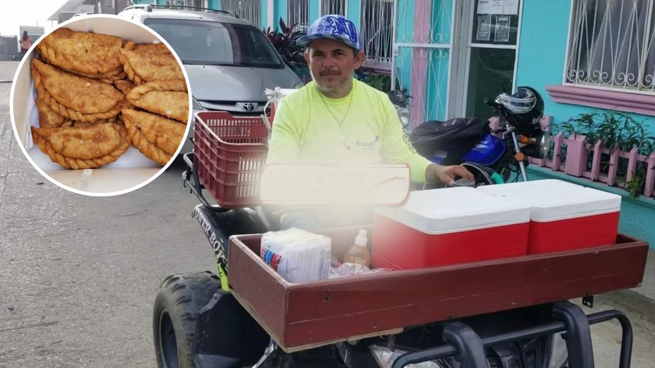 En su cuatrimoto, hondureño vende empanadas y jugos para sustentar a su familia