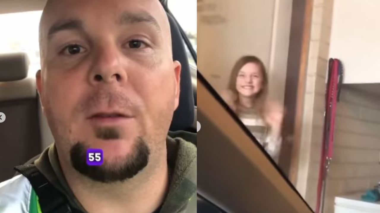 VIDEO: Hombre que trabaja 55 horas a la semana rompe en llanto por el recibimiento de su hija