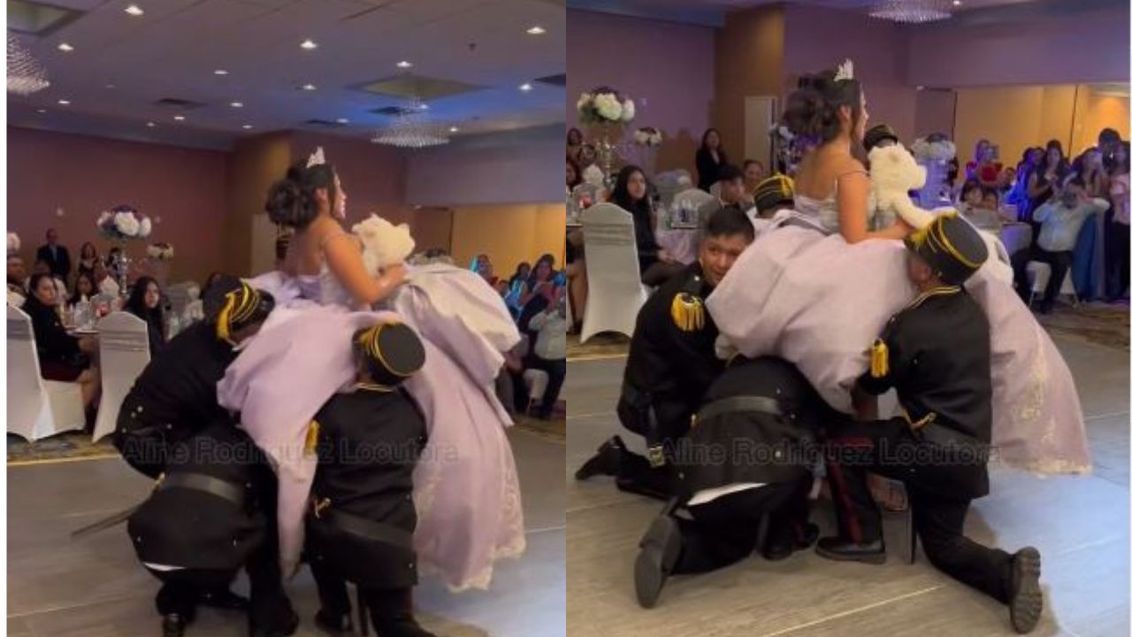 Chambelanes dejan caer a quinceañera en su fiesta, así reaccionó ella y sus invitados