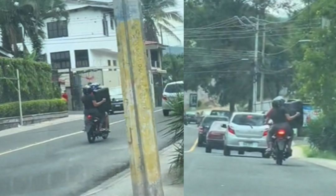 Imagen de Joven conquista las calles de Tegucigalpa cargando un enorme parlante en moto