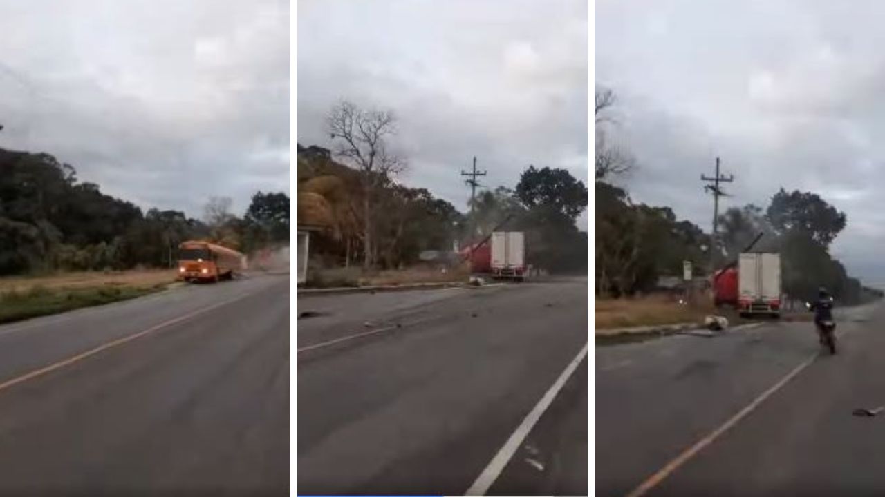 Imagen de Conductor de rastra 'ebrio' impactó contra bus en Omoa; todo quedó en video