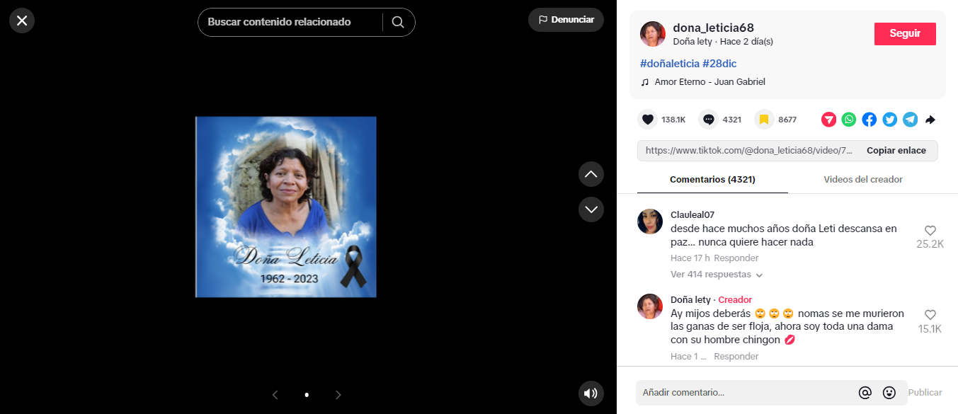 TikTok de la supuesta muerte de Doña Lety que ha circulado en los últimos días. Foto: Redes sociales