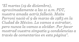 Cita del texto que supuestamente han difundido en redes sociales sobre la muerte de Maite Perroni. Foto: MediaMass