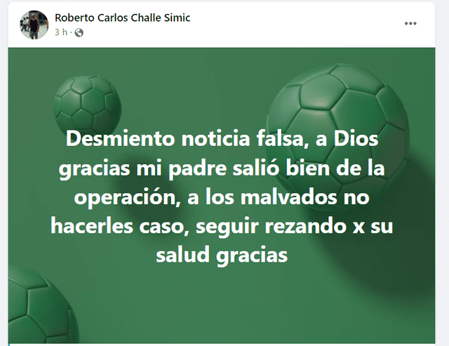 Hijo de Roberto Chale desmintiendo, en 2022, que el exfutbolista murió. Foto: Redes sociales