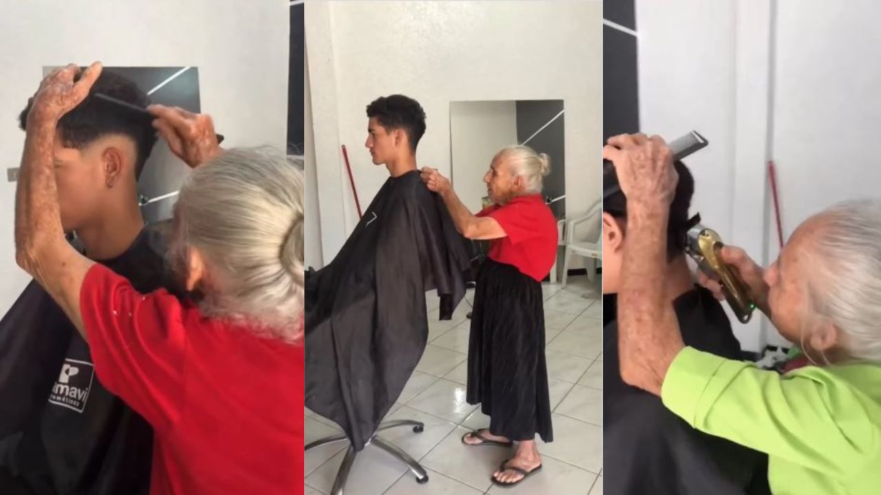 'Actualizada con la moda', abuelita barbera sorprende con su agilidad con los cortes de pelo
