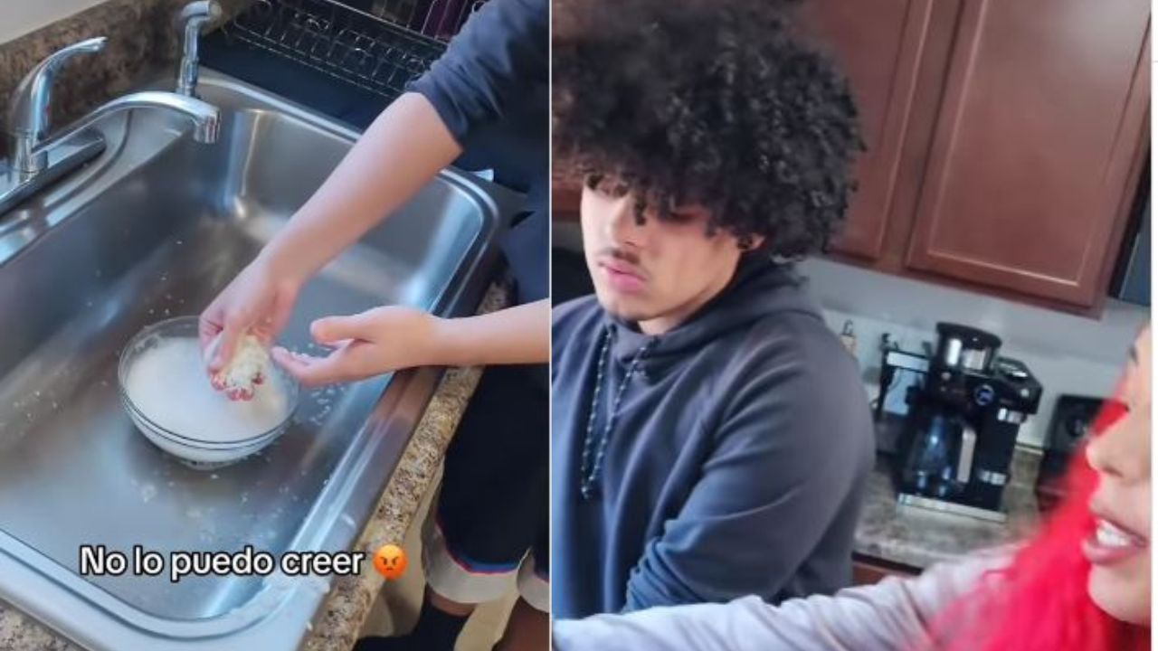 Adolescente confunde la orden de su mamá y lava el arroz con jabón
