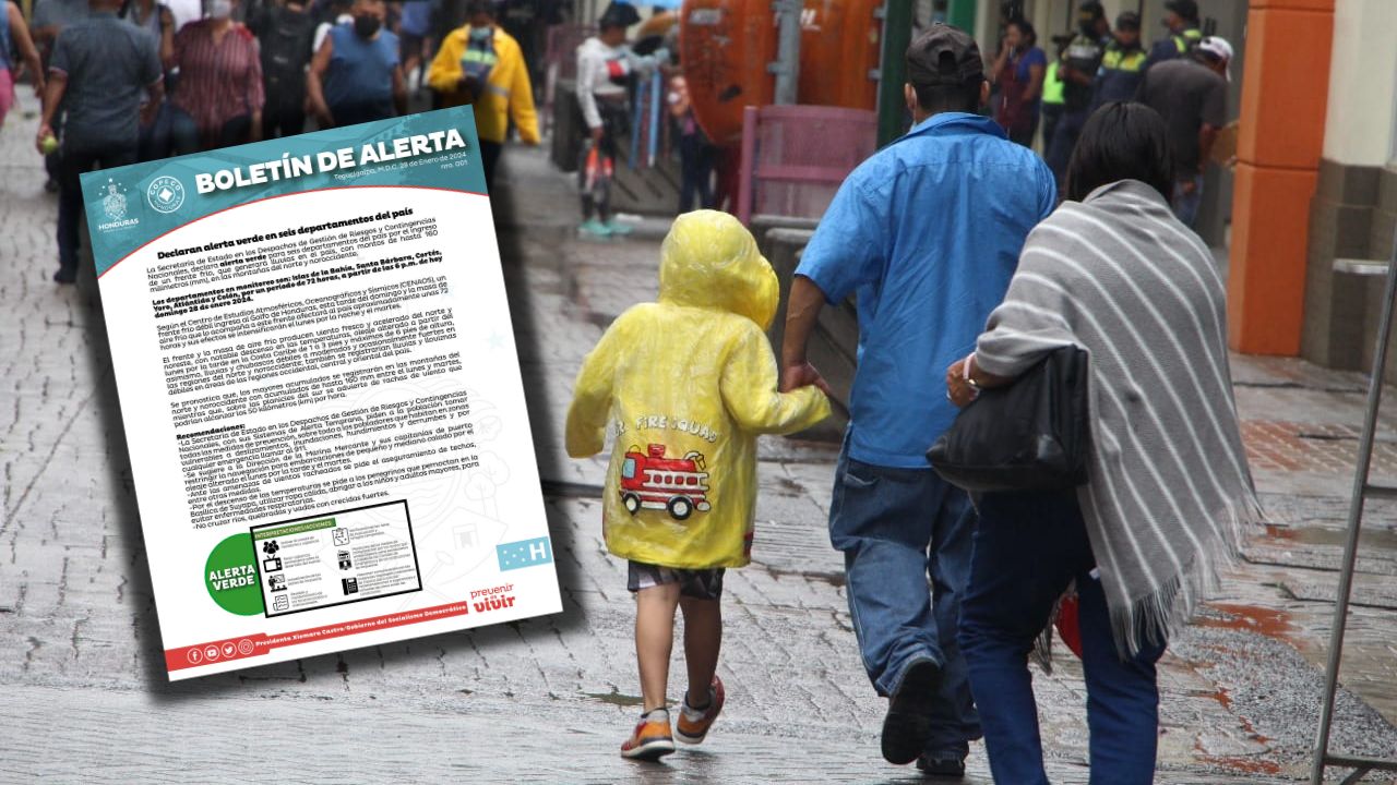 Emiten alerta verde en seis departamentos de Honduras por ingreso de frente frío