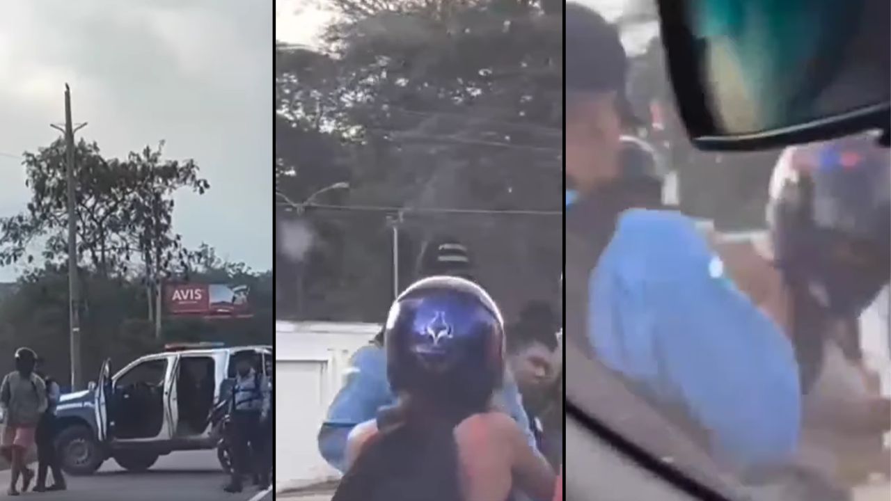 Enojado reaccionó un policía cuando una mujer lo grabó mientras detenía a un hombre