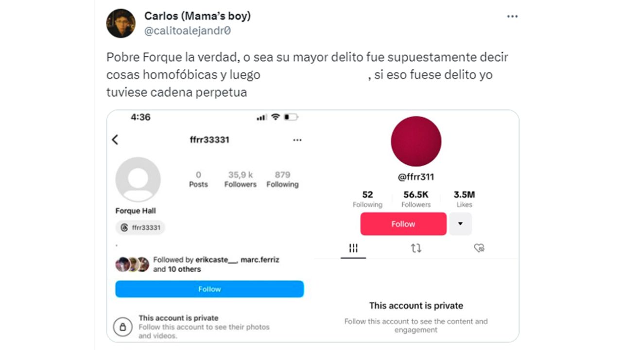 Publicación en rechazo tras la circulación del video de Forque en X (antes Twitter). Foto Redes sociales