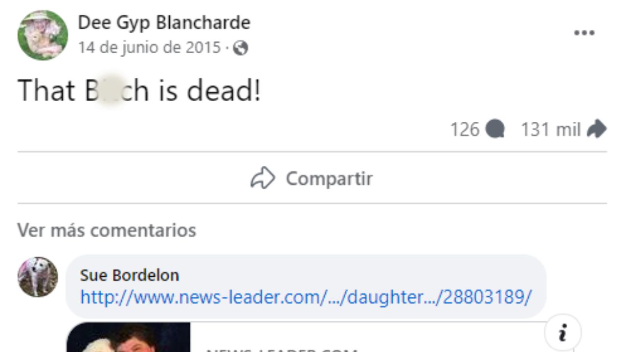 Publicación en el perfil de Dee Dee Blanchard donde se anunció su muerte. Foto: Redes sociales