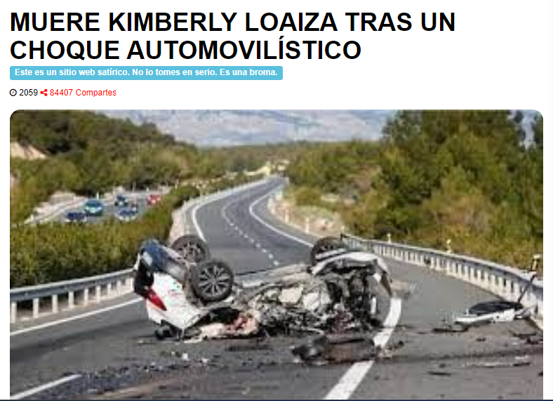 Publicación de la supuesta muerte de Kimberly Loaiza. Foto: 12Minutos