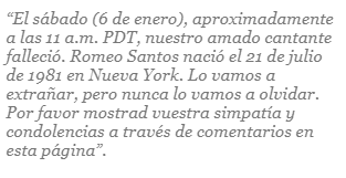 Publicación sobre la supuesta muerte de Romeo Santos. Foto: MediaMass