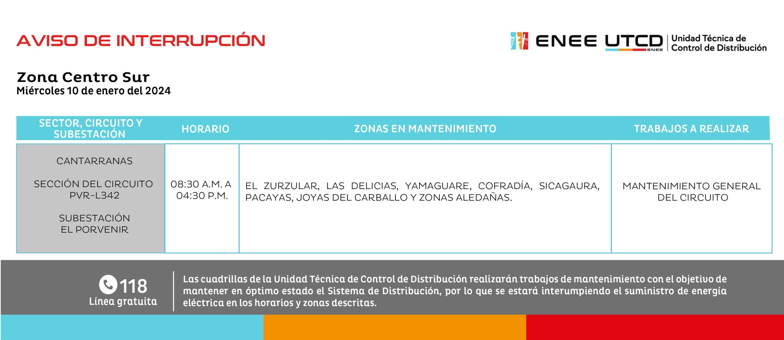 Cortes de energía eléctrica programados en Cantarranas. Foto: UTCD