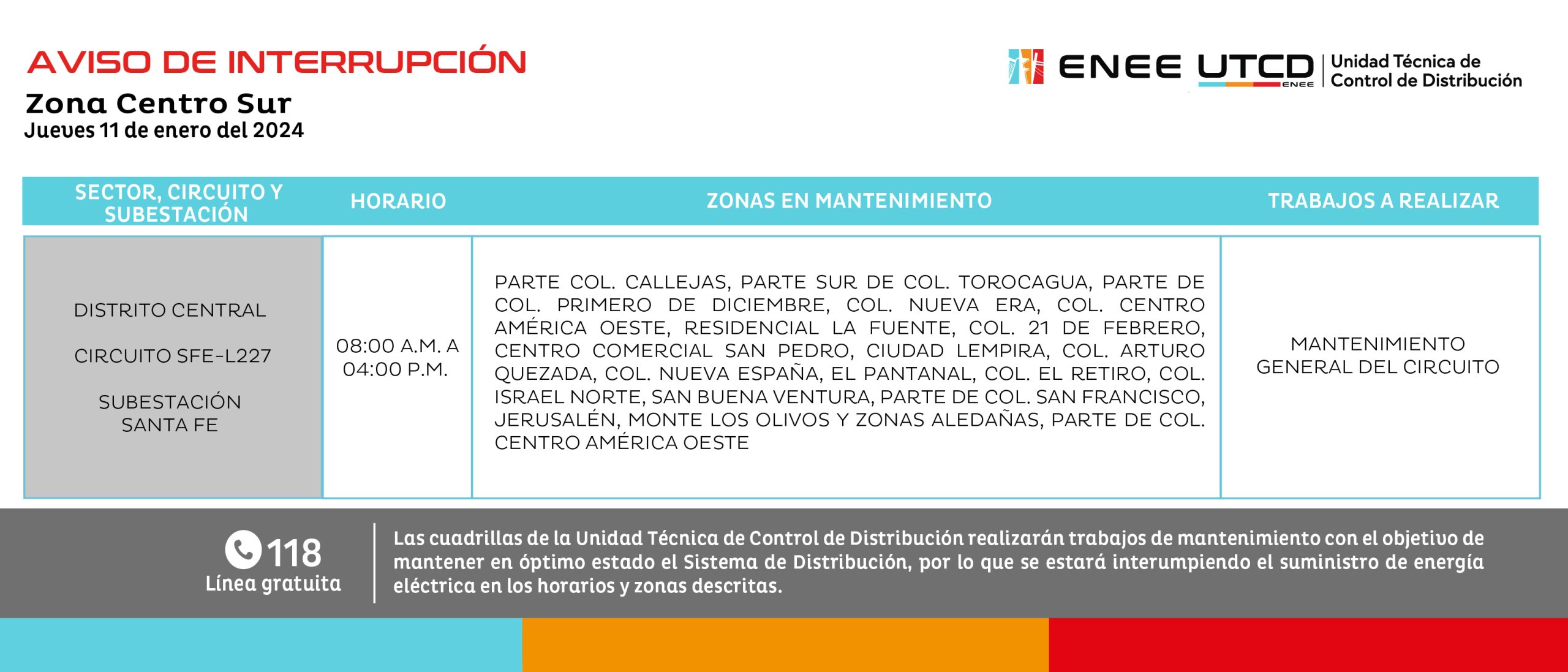 Cortes de energía eléctrica programados para este jueves en la capital. Foto: UTCD